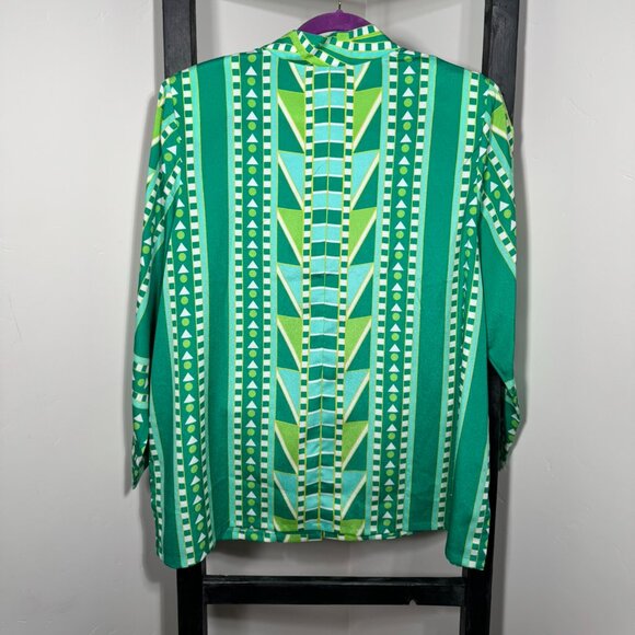 Bob Mackie Wearable Art Green Geometric Print Blouse - Vintage - Picture 2 of 5